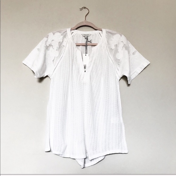Lucky Brand Tops - NWT Lucky Brand - White Floral Sheer Sleeve Tee